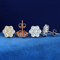 Boucles d'oreilles clous fleur en argent sterling 925 et moissanite pour femme, couleur D VVS1, taille ronde, serties de pierres, motif floral, plusieurs tailles, bijoux