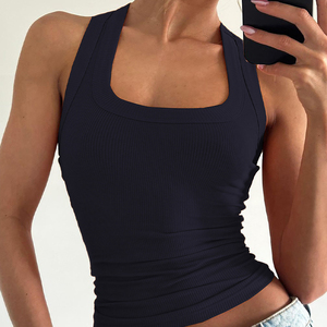 Canotte in tessuto a coste da <span class=keywords><strong>donna</strong></span> con collo quadrato su misura per <span class=keywords><strong>donna</strong></span> - Product Image 3