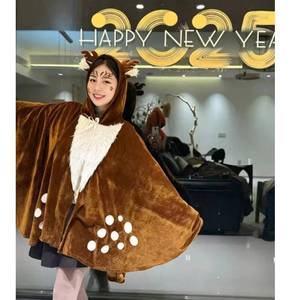 MS Christmas <b>Reindeer</b> Hooded Adult Cute Deer Print Cape, Halloween Cosplay Party Costume - Product Image 5