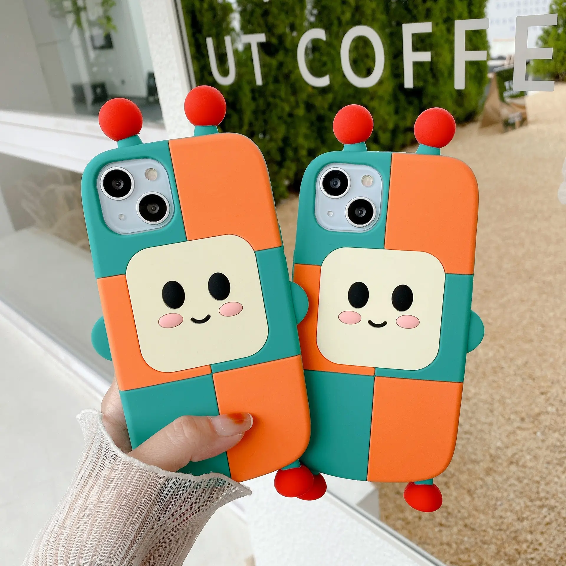 3D Cute Cartoon Robot Phone Case For iPhone 14 13 12 11 Pro Max Soft Silicone Protective Back Cover