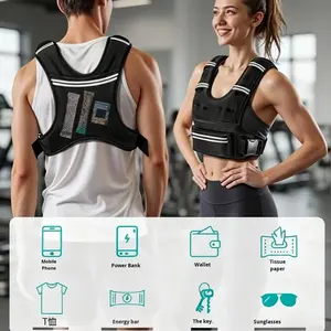 سترة تدريب رياضية مثقلة للركض والتمارين الهوائية، سوداء مع أشرطة عاكسة، رائجة البيع - Product Image 2