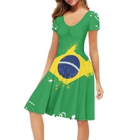 Original Brésil Drapeau Impression Casual Manches Courtes Col V Une Ligne Femmes Robe Midi en vrac Été Plage Grande Taille Robes pour Femmes