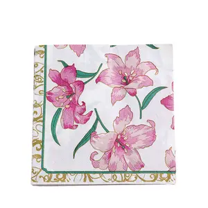 Printed Napkin Custom High Quality Pink Decoupage Flower Napkin Printed Paper Lunch Dinner Napkins Printed Paper Napkins