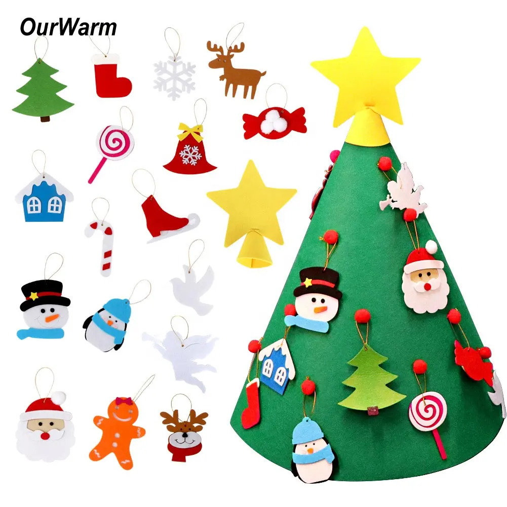 Ourwarm 3D幼児DIYフェルトクリスマスツリー18個の飾り付き