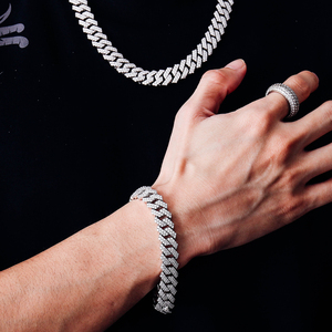 Hip-hop Rap Style Cuban Link <b>Bracelet</b> Chain 925 Sterling <b>Silver</b> Moissanite Diamond 12mm 2 Row Stones Twinkle Necklace Jewelry - Product Image 3