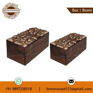 Ensemble de 2 boîtes en bois sculptées à la main Life of Tree Design Fournisseur en gros de qualité solide pour Amazon Vendeur avec fonction personnalisable - Product Image 4