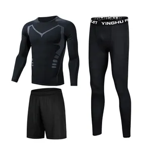 Outdoor mens Sports Suit 2 piece 3 pieces 5 Pcs Suit Gym Tight Set Running polyester Tight Workout Set supplier