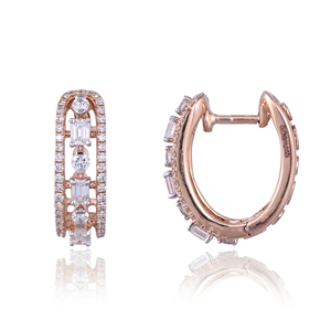 18K <b>Solid</b> Rose <b>Gold</b> Open Cage Emerald Cut Diamond <b>Huggie</b> Earrings for Women Trendy Customizable Weight Fine Jewelry - Product Image 6
