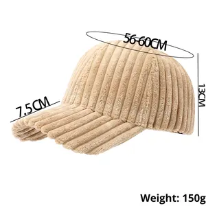 Casquette de baseball populaire en velours côtelé couleur unie à 6 panneaux, automne-hiver, épaisse, chaude, coupe-vent, tendance - Product Image 2