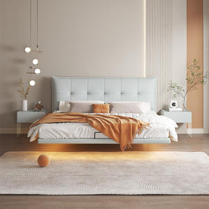 <span class=keywords><strong>Lit</strong></span> double flottant en cuir nappa moderne et minimaliste style wabi-sabi revêtement crème <span class=keywords><strong>cadre</strong></span> en bois haut <span class=keywords><strong>de</strong></span> gamme pour chambre principale - Product Image 1