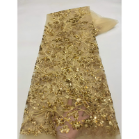 Magnifique Tissu en Dentelle Africaine Française de Haute Qualité, 5 Yards, Luxueux, Brodé de Paillettes et Perles, Dentelle de Mariée Française en Maille