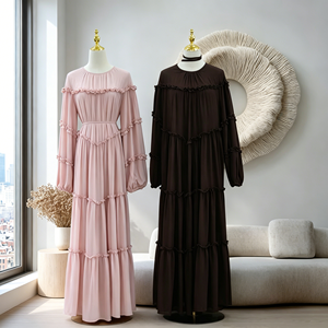 Abaya de Chifón con Volantes Escalonados Estilo Dubai 2026, Vestido Maxi Musulmán Cerrado, Jalabiya Fluida de Doble Capa y Manga Larga para Mujer - Product Image 5