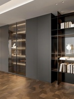 Cuisine modulaire préfabriquée avec comptoir en marbre blanc et armoires à effet bois pour la maison