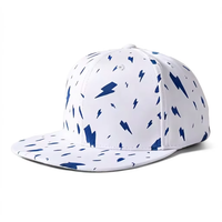 Topi Snapback 6 Panel Custom All Over Print, Dasar Putih Motif Petir Biru, Dapat Disesuaikan, Gaya Hip Hop Baseball