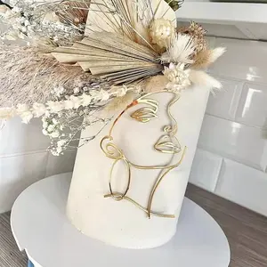 Best selling mulheres rosto bolo topper Arte Minimalista Senhora Casal Face Tag Acrílico Face Line Cake Topper Para Bolo De Casamento