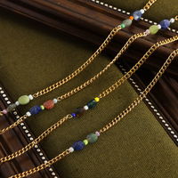 Kalung Choker Bingxin Jewelry Vintage Berlapis Emas 18K Rantai Cuban Link Hipoalergenik Batu Alam Lapis Lazuli Hadiah Trendi
