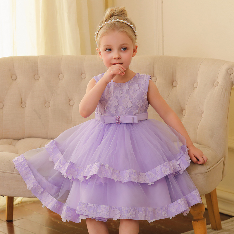 Little Girl Mesh Puffy Princess Dress Hot-Selling Satin Vest for Girls Summer Stylish Dress Lace Decoration
