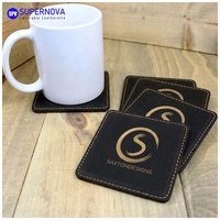 Ensemble de sous-verres en cuir laserable, sous-verres en cuir PU personnalisables avec logo imprimé, sous-verres vierges à graver au laser avec support