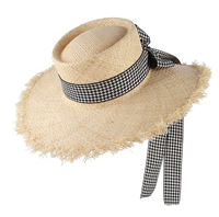 Chapeaux de paille en raphia pour femmes, tressés à la main, accessoire d'été à Large bord, pour la plage, personnalisés, vente en gros,