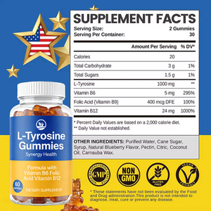 Gomitas de L-tirosina Populares, Ayudan a Aliviar el Estrés, Mejoran el Rendimiento y la Concentración, Suplemento Dietético Vitamínico, Sabor a Arándano - Product Image 2