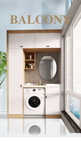 Meuble de lavabo moderne modulaire en acier inoxydable, écologique et ignifuge, avec plan de travail en marbre artificiel, durable pour la buanderie
