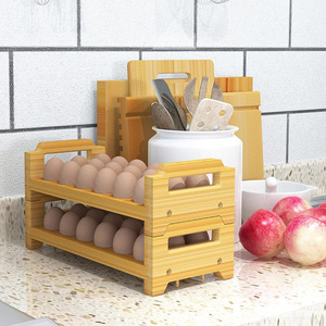 Wooden Egg Rack Stackable Multi Layer With Handle For <b>Kitchen</b> Fridge Countertop Storage Organizer Rectangle Shape - Product Image 2