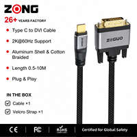 Câble USB Type-C vers DVI 2K60Hz 0,5-10M, adaptateur USB Type-C vers DVI-D, coque en aluminium, tressé en coton
