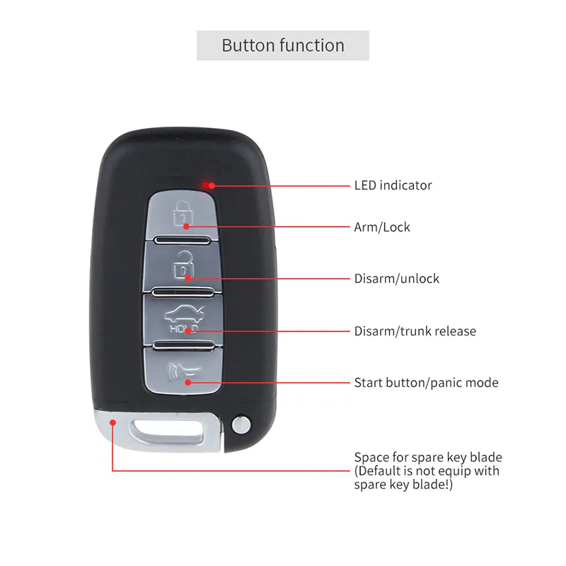 EASYGUARD EC003n-k-ns कार अलार्म प्रणाली के साथ धक्का शुरू बटन और बिना चाबी प्रणाली जाने रिमोट स्टार्टर निष्क्रिय बिना चाबी प्रविष्टि