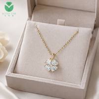 Pendentif trèfle à quatre feuilles en diamant de laboratoire, or jaune massif 18 carats, forme cœur, charme en diamant de laboratoire, bijoux fins de luxe pour femmes