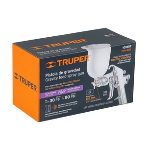 Truper PIPI-403 pistola pneumatica per verniciatura industriale alimentazione a gravità con bicchieri di plastica LVMP da 2mm e 1.3mm ugelli per applicazioni a pressione - Product Image 1