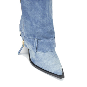 Denim Metallic Lock Shark <strong>Boots</strong> Cowgirls Chunky Heels square Toe Western <strong>Boots</strong> <strong>Cowboy</strong> <strong>Boots</strong> for <strong>Women</strong> - Product Image 5