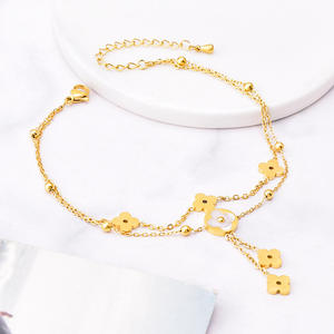 Tobilleras Ajustables Vintage de Acero Inoxidable con Baño de Oro de 18K y Piedra Natural Morada para Mujer, Tobilleras con Cuentas Doradas - Product Image 2