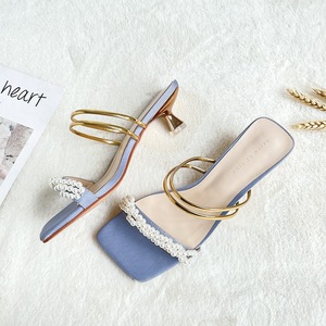 China Vendor Ladies Footwear Pearl <b>Sandals</b> Low Shoes Stiletto Women Heels 2025 - Product Image 1