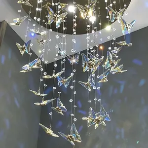 KASANTO Custom LED Lamp Hotel Lobby Villa Staircase Custom Luxury Butterfly Crystal Chandelier