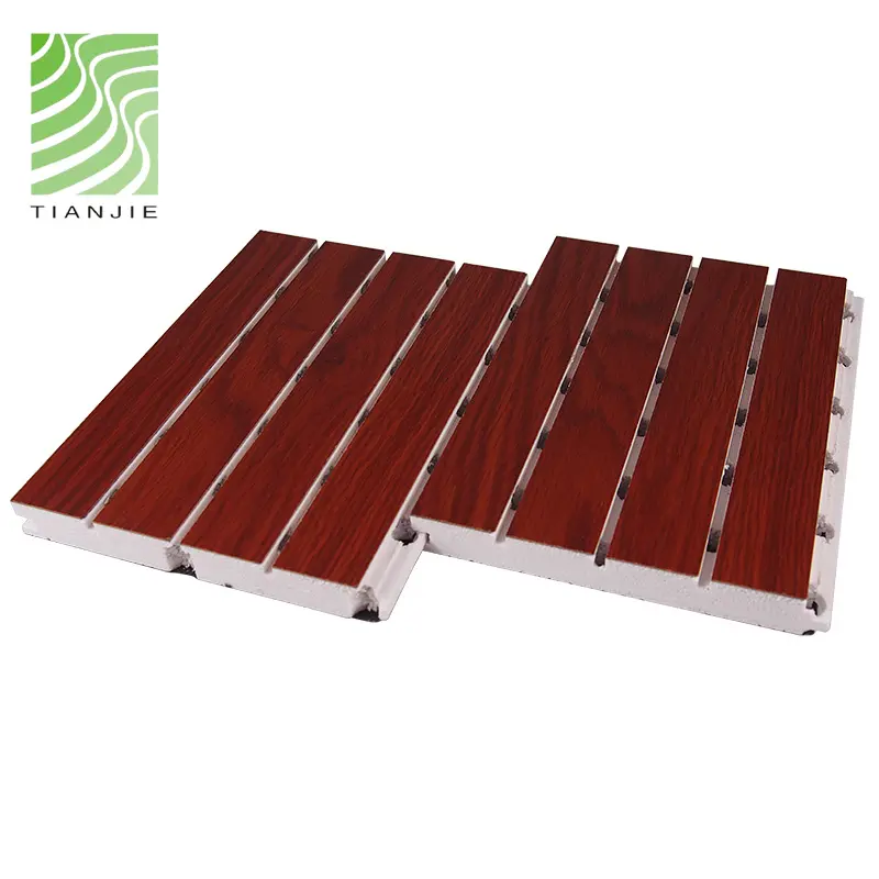 Decorative Sound Absorption Wall Board Proof Cubicle Office Interior Ceiling Paneling Wood Grooved Wooden Acoustic Panel