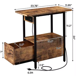 Mesa Consola Estrecha OEM ODM con Estación de Carga, Estantes de Almacenamiento de Madera y Metal, Mesa Auxiliar, Mesita de Noche, Mesas de Noche con Puertos USB y Alimentación - Product Image 3