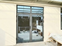 Porte d'entrée double battante moderne en alliage d'aluminium gris avec fenêtre vitrée, haute sécurité pour maison