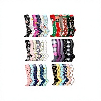 Chaussettes de compression sportives d'automne pour femmes, motif color block, très élastiques, absorbant la transpiration, mi-mollet, en polyester tricoté