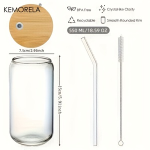 Gobelet en verre de 18,6 oz avec couvercle et paille, transparent, pour bubble tea, canette de bière en verre, gobelets à lait et mocha, lot de 1/2/4, tasse de petit-déjeuner, vaisselle - Product Image 6