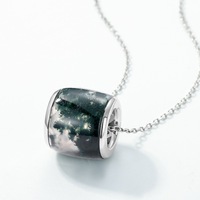 Pendentif Charme en Argent Sterling S925 Plaqué Or avec Agate Mousse Sertie en Barillet pour Femme Tendance et Élégant