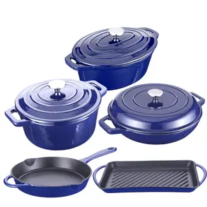 Blauw Custom Groothandel 7 Stuks Non-stick Keukengerei Kenia Pannenset Nigeria Kookpotten Emaille Gietijzeren Kookgerei Sets