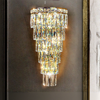 Applique murale en cristal, applique murale en acier inoxydable, applique murale LED à trois couleurs réglables, pour hôtel, couloir, chambre à coucher