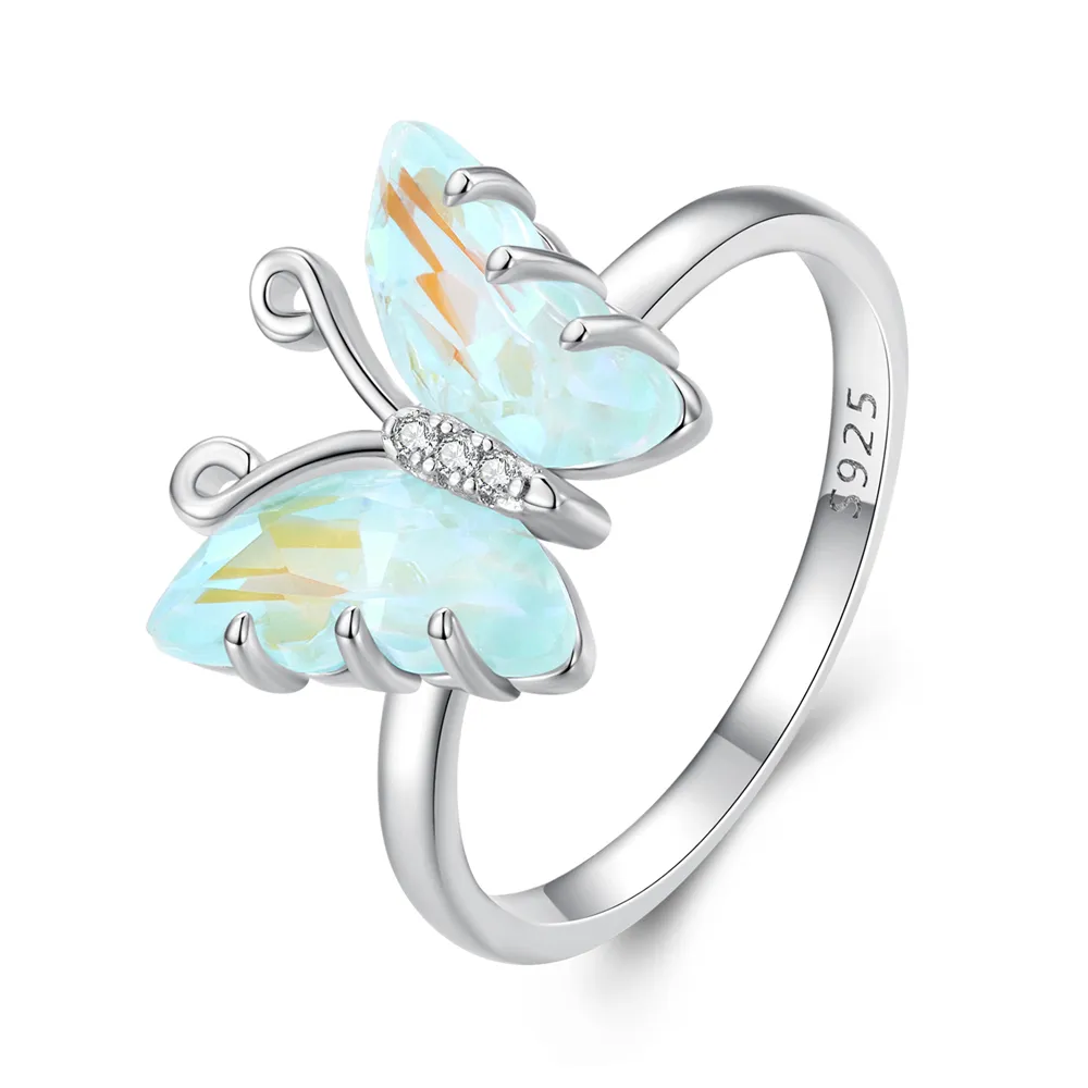 High Jewelry resin zircon ring manufacturer s925 sterling silver fantasy butterfly ring for woman wholesale