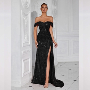 <span class=keywords><strong>Robe</strong></span> de bal sirène <span class=keywords><strong>noire</strong></span> scintillante à sequins pour femme <span class=keywords><strong>noire</strong></span>, sans manches, avec décolleté <span class=keywords><strong>plongeant</strong></span> transparent, <span class=keywords><strong>robe</strong></span> de soirée élégante - Product Image 3