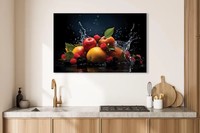 Éclaboussures de fruits multiples sur le dessus de l'eau Effet verre acrylique Inspirational Kitchen Home Wall Art Grande toile prête à accrocher