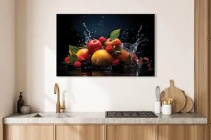 دفقة فواكه متعددة فوق الماء تأثير زجاج أكريليك ملهمة مطبخ المنزل جدار الفن قماش كبير جاهز للتعليق - Product Image 4