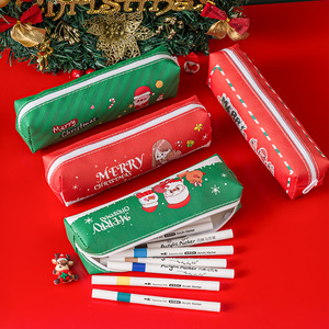 Estuche de lápices con dibujos navideños, bolsa de papelería con cremallera de PU de gran capacidad para regalo de niños - Product Image 1