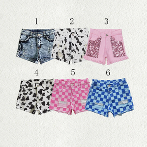 En stock – Nouveaux shorts en jean imprimés respirants taille mi-haute pour filles (3-16 ans) – Jean tendance de haute qualité pour tout-petits - Product Image 1
