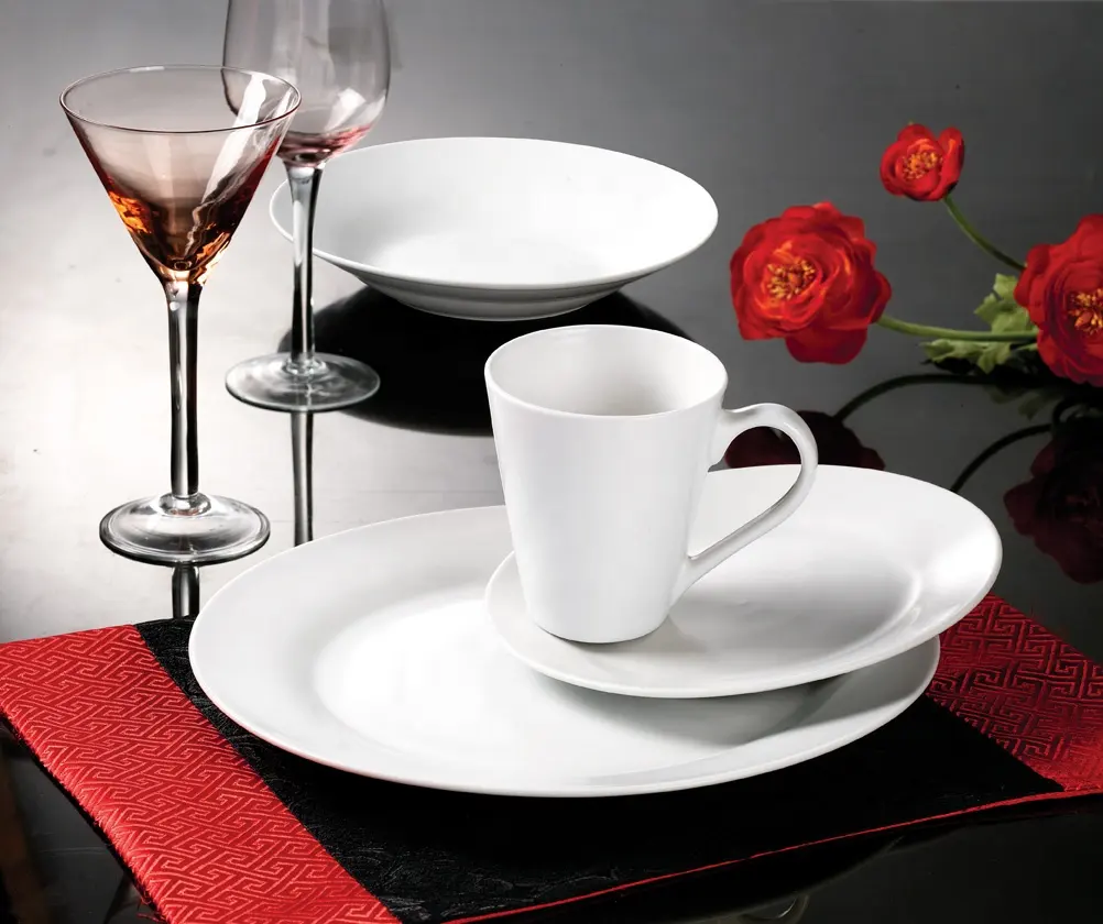 Полный белый свадебный набор посуды, керамические тарелки, чаши, кружки, фарфоровый обеденный набор