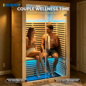DR.HUGO Rejuven SU6 Cabina de Sauna Interior Doble para Dos Personas, Madera de Hemlock Natural, Sauna de Infrarrojos Lejanos con Control Inteligente de Temperatura - Product Image 1